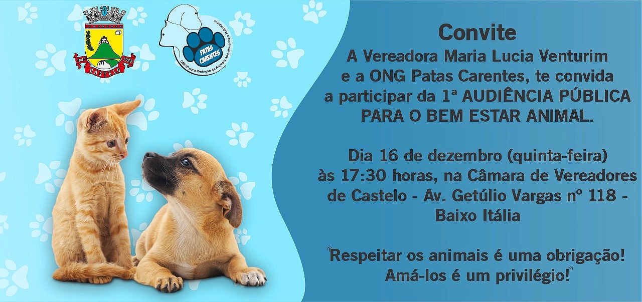 Convite para Audiência Pública para o Bem Estar Animal