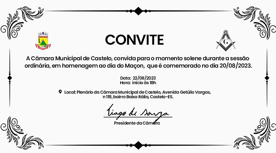 Convite Sessão Ordinária em Homenagem ao Dia do Maçom